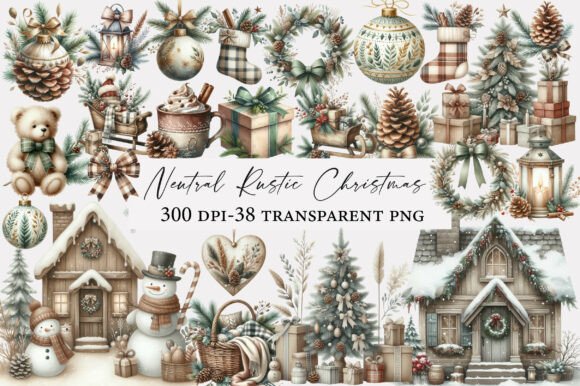 Download Neutral Rustic Christmas Clipart Bundle - Premium Resources
