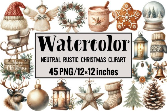 Download Neutral Rustic Christmas Clipart - Premium Bundle