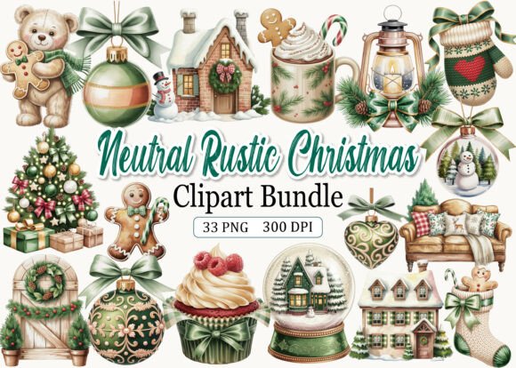 Download Neutral Rustic Christmas Clipart Bundle - Premium Resources