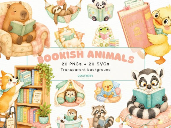 Download Bookish Cute Animals Watercolor Cliparts - Cute animal Collection